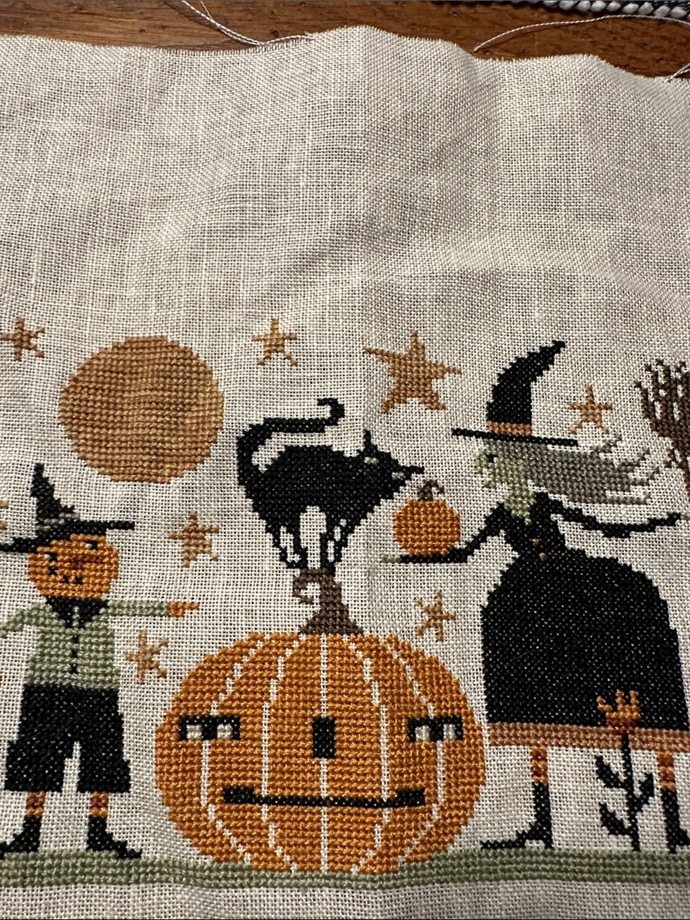 Handmade Halloween Unframed cross stitch piece on linen - Picture 3 of 5